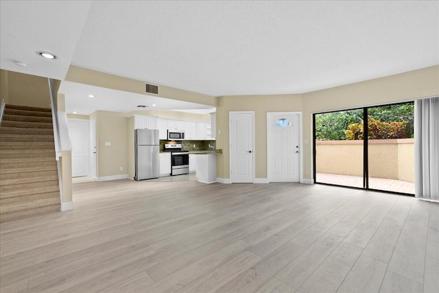 unfurnished living room featuring light hardwood / wood-style flooring