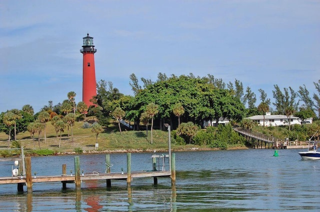 dock area featuring a water view