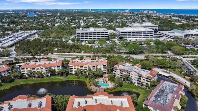 bird's eye view featuring a water view