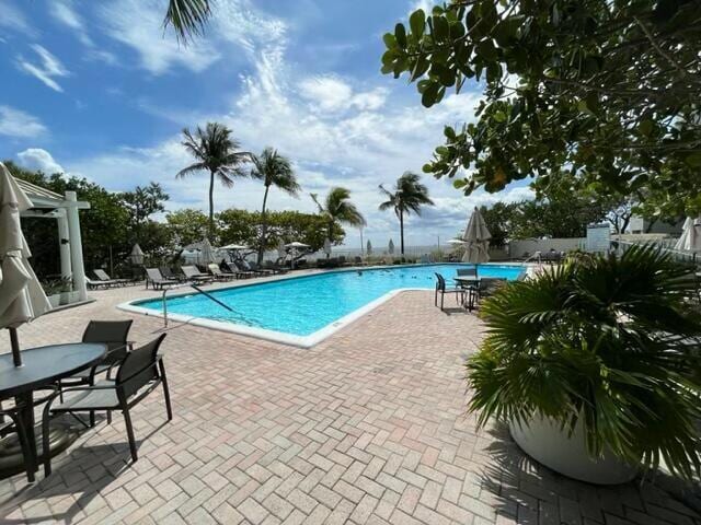 view of swimming pool with a patio