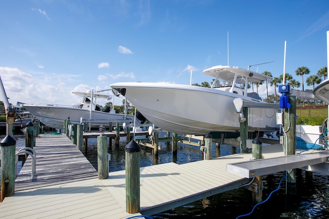 view of dock with a water view