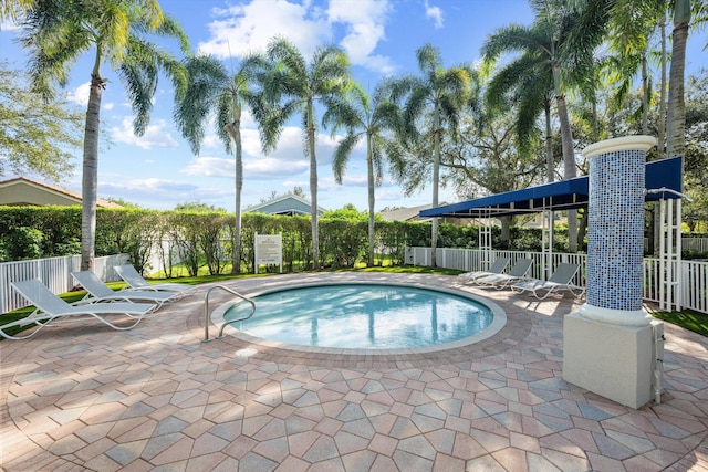 view of swimming pool with a patio area