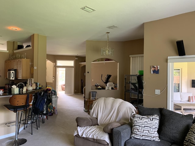 living room with light carpet