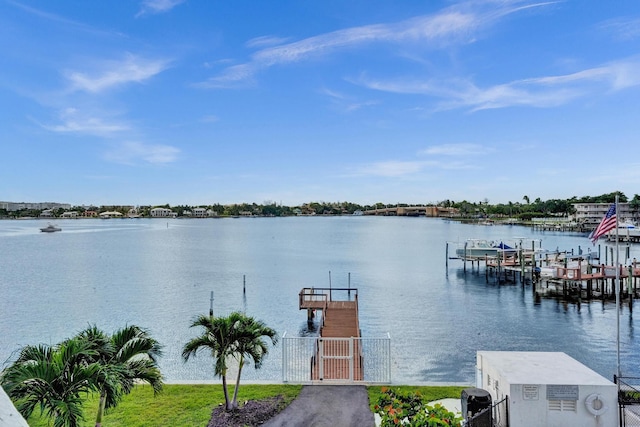 dock area with a water view