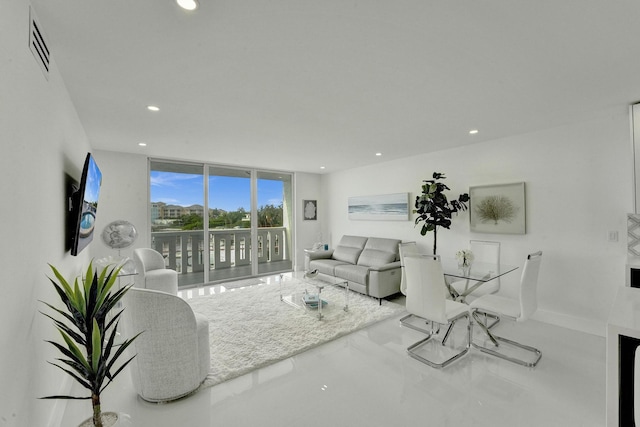 living room with a wall of windows