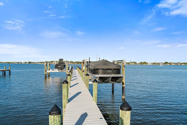 view of dock with a water view