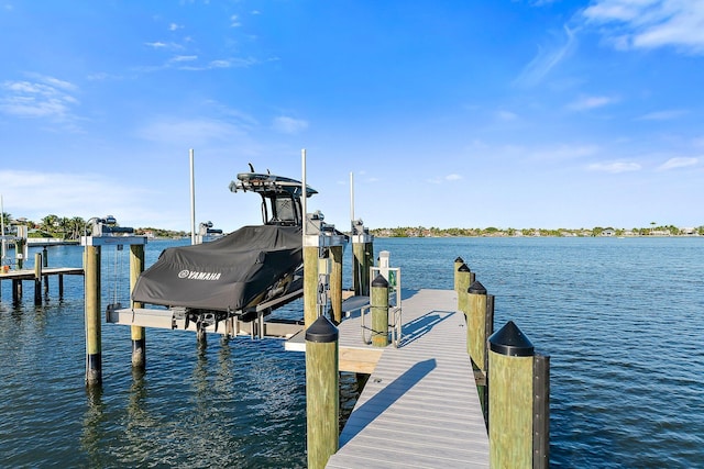 view of dock with a water view