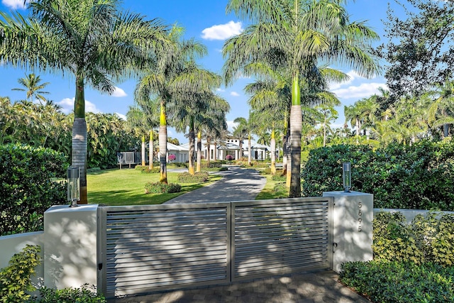 view of gate with a yard