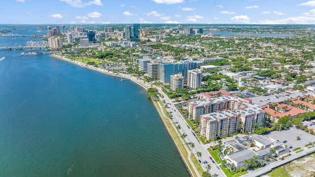 aerial view featuring a water view