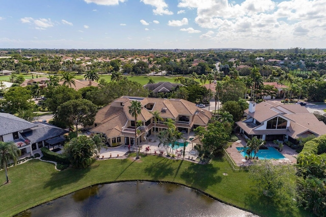 aerial view with a water view