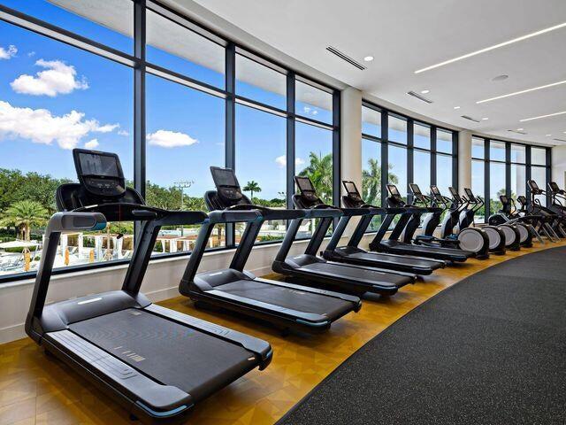 gym with hardwood / wood-style floors