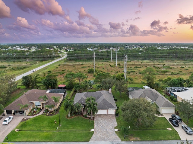 view of aerial view at dusk