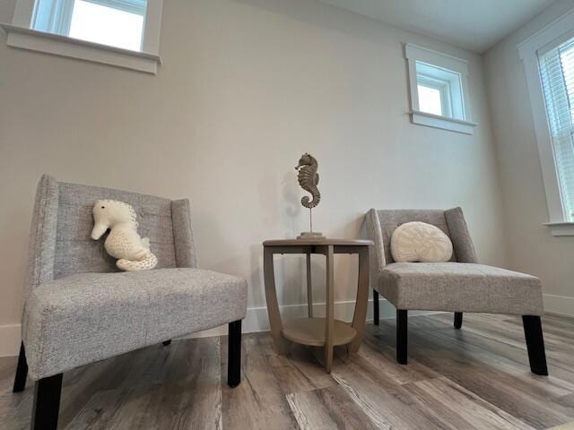 sitting room with hardwood / wood-style flooring