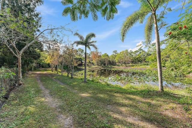 view of yard featuring a water view