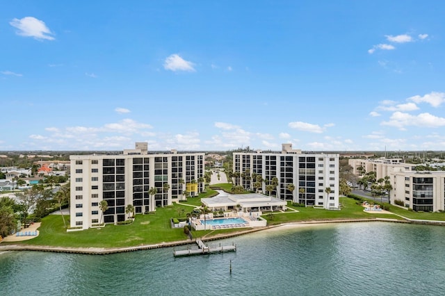 aerial view with a water view