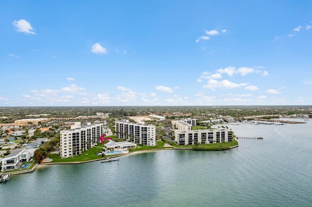 bird's eye view featuring a water view