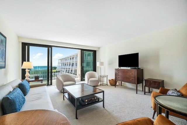 living room with light colored carpet