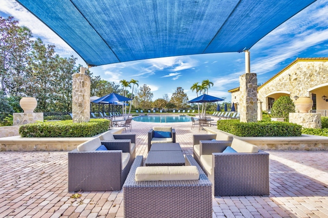 view of patio / terrace with a community pool