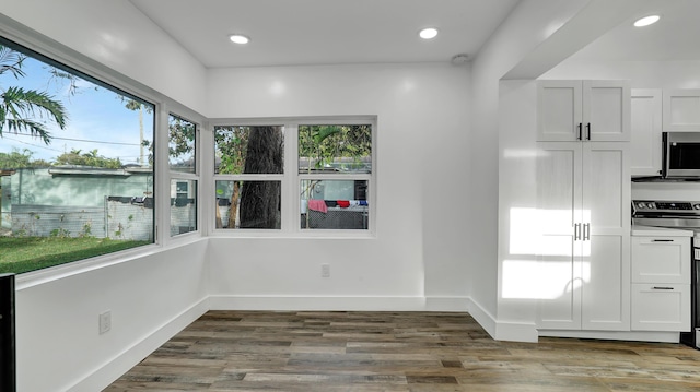 unfurnished dining area with wood-type flooring