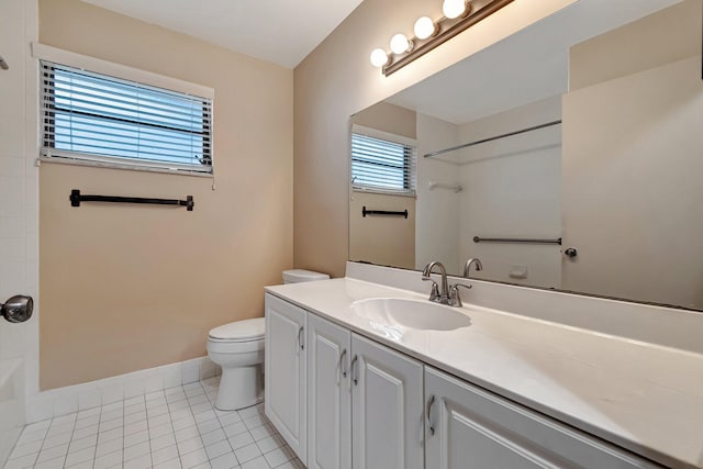 bathroom with tile patterned flooring, vanity, and toilet