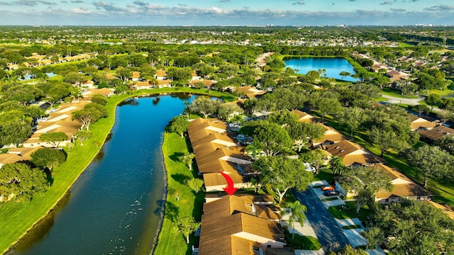 bird's eye view featuring a water view