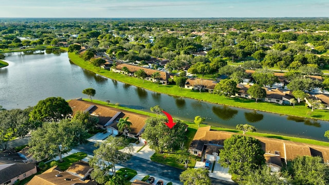 bird's eye view featuring a water view