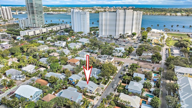 aerial view with a water view