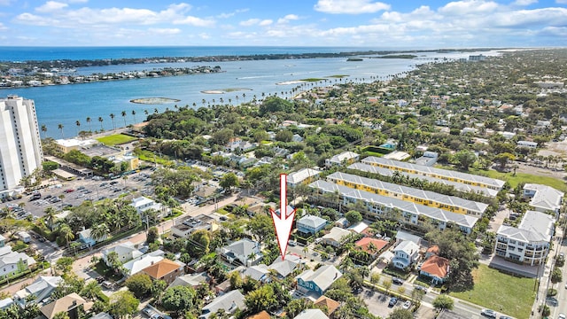 aerial view featuring a water view