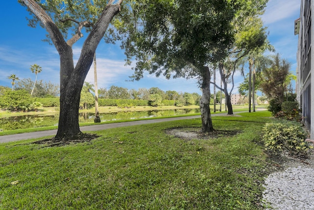 view of yard with a water view