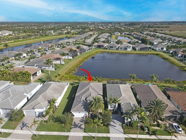 aerial view with a water view