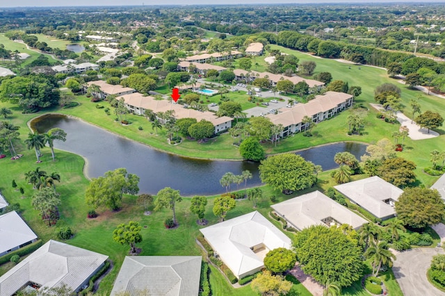 aerial view with a water view and a residential view