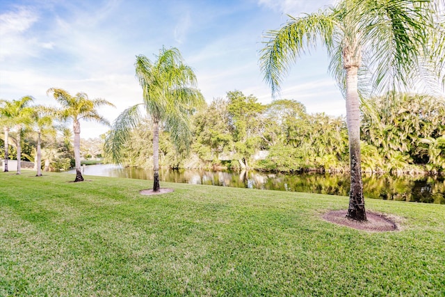 view of yard with a water view