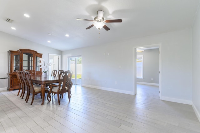 dining room with ceiling fan