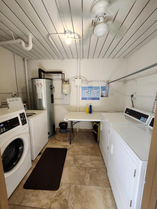 washroom featuring washer and dryer and electric water heater