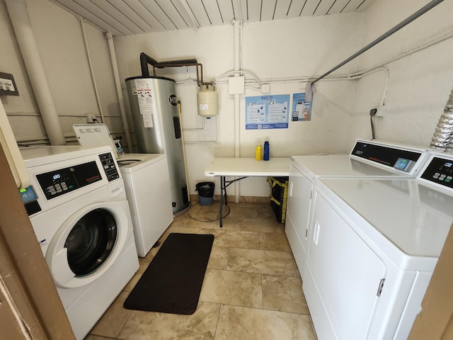 laundry room featuring electric water heater and washer and clothes dryer