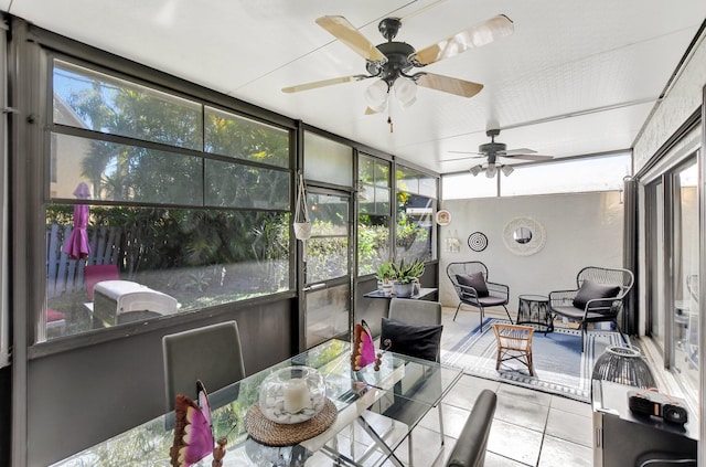 sunroom / solarium with ceiling fan