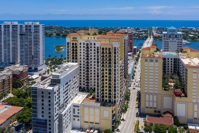 aerial view featuring a water view