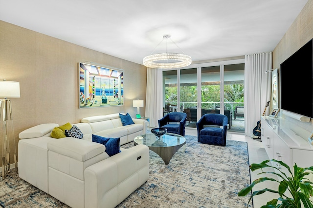 living room with expansive windows