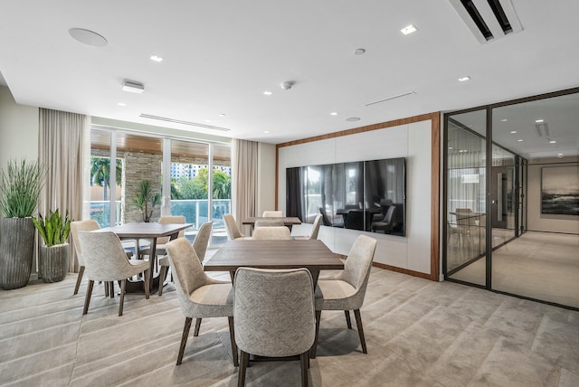 dining room with expansive windows