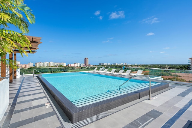 community pool with a view of city