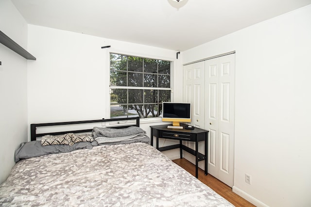 bedroom featuring hardwood / wood-style flooring and a closet