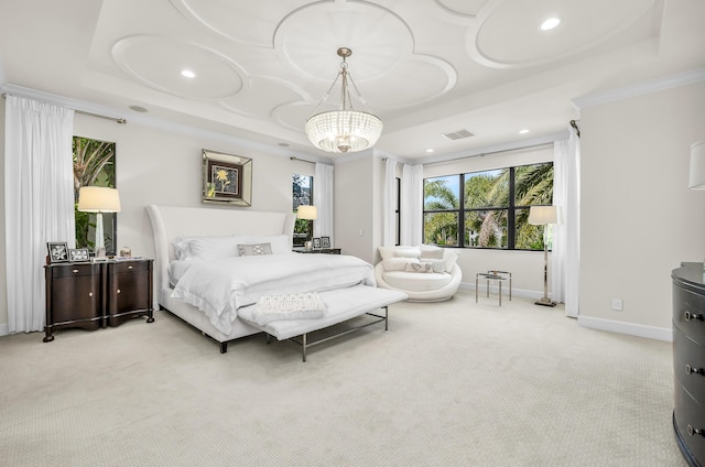 bathroom featuring separate shower and tub, tile patterned floors, a tray ceiling, and vanity