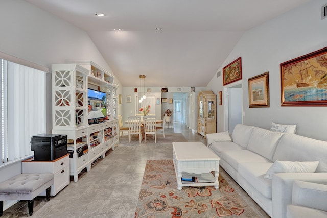 living room with vaulted ceiling