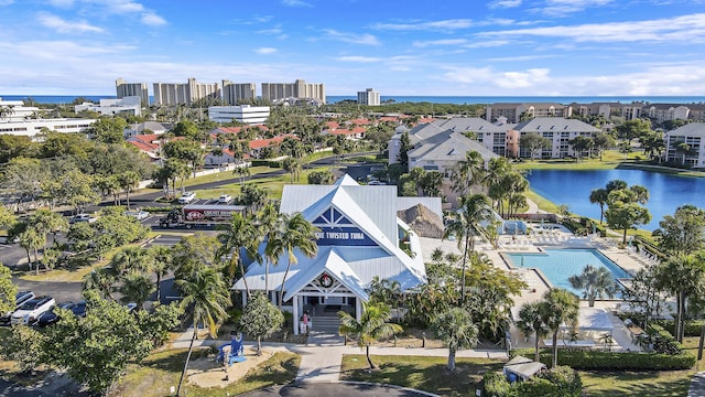 aerial view with a water view