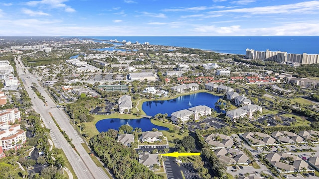 aerial view featuring a water view