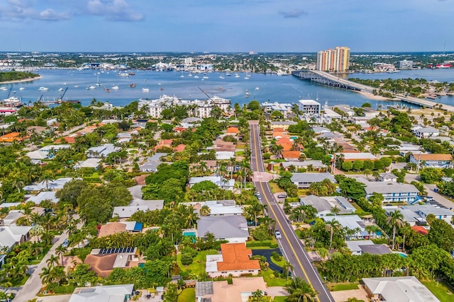 drone / aerial view featuring a water view