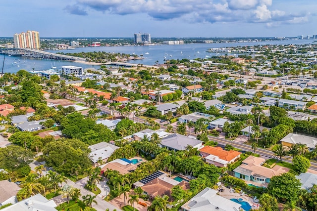 aerial view with a water view