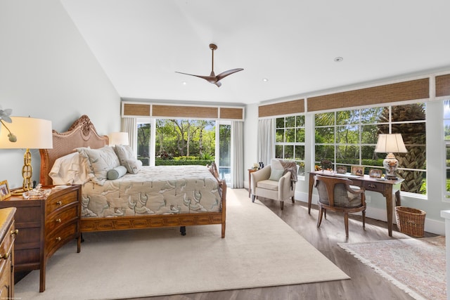 bedroom featuring hardwood / wood-style flooring and ceiling fan