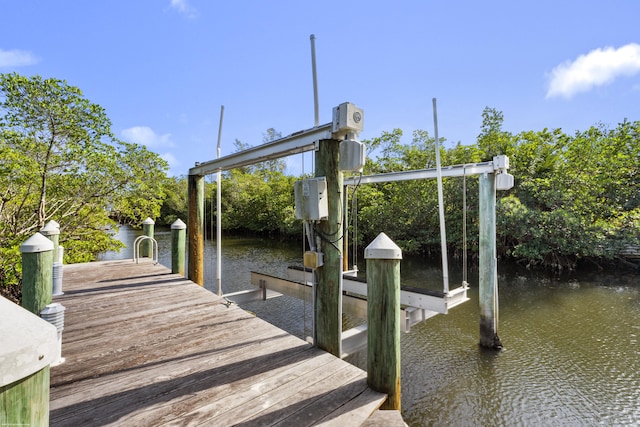 view of dock with a water view