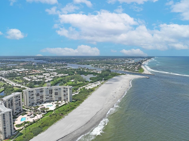 aerial view with a beach view and a water view